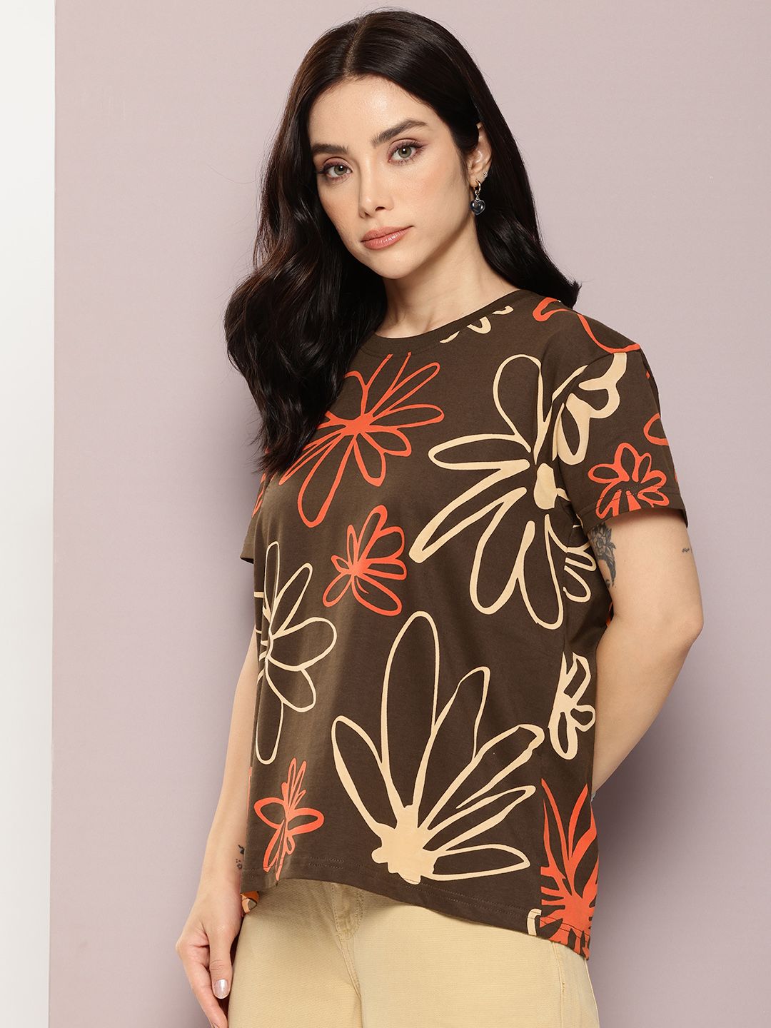 DILLINGER Floral Printed Pure Cotton Boxy T-shirt