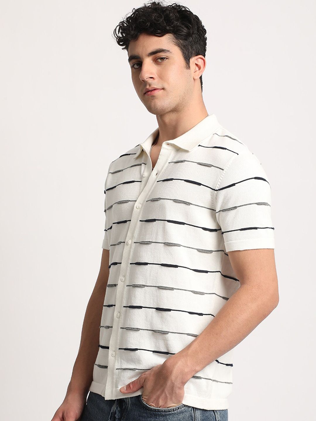 THE BEAR HOUSE Men Striped Regular Fit Cotton Polo Collar T-Shirt