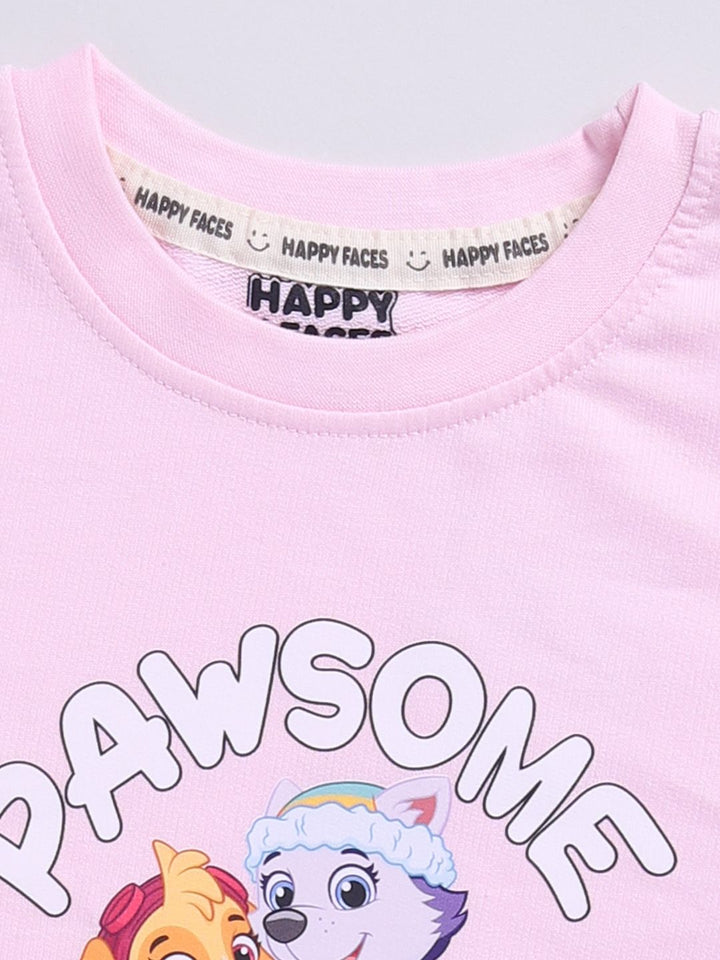 Happy Faces Girls Paw Patrol Print Pure Cotton T-shirt with Trousers