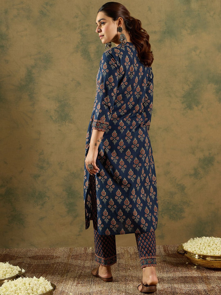 Indo Era Ethnic Motifs Printed Pure Cotton Kurta With Trousers