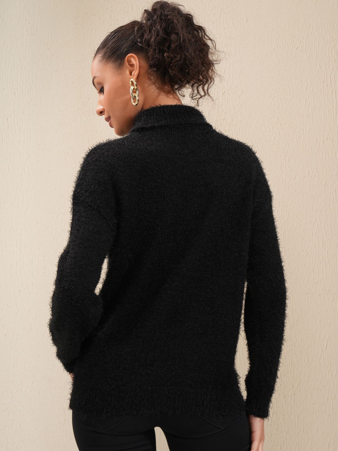 Tokyo Talkies Women Pullover with Fuzzy Detail