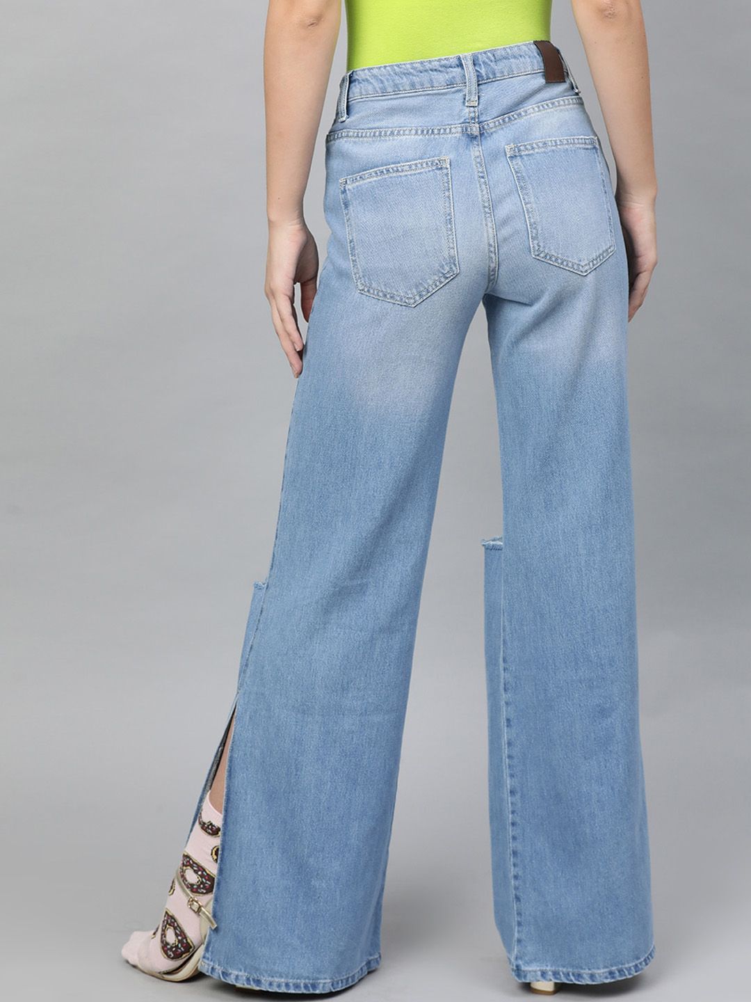 STREET 9 Women Blue Flared Mid-Rise Slash Knee Stretchable Jeans