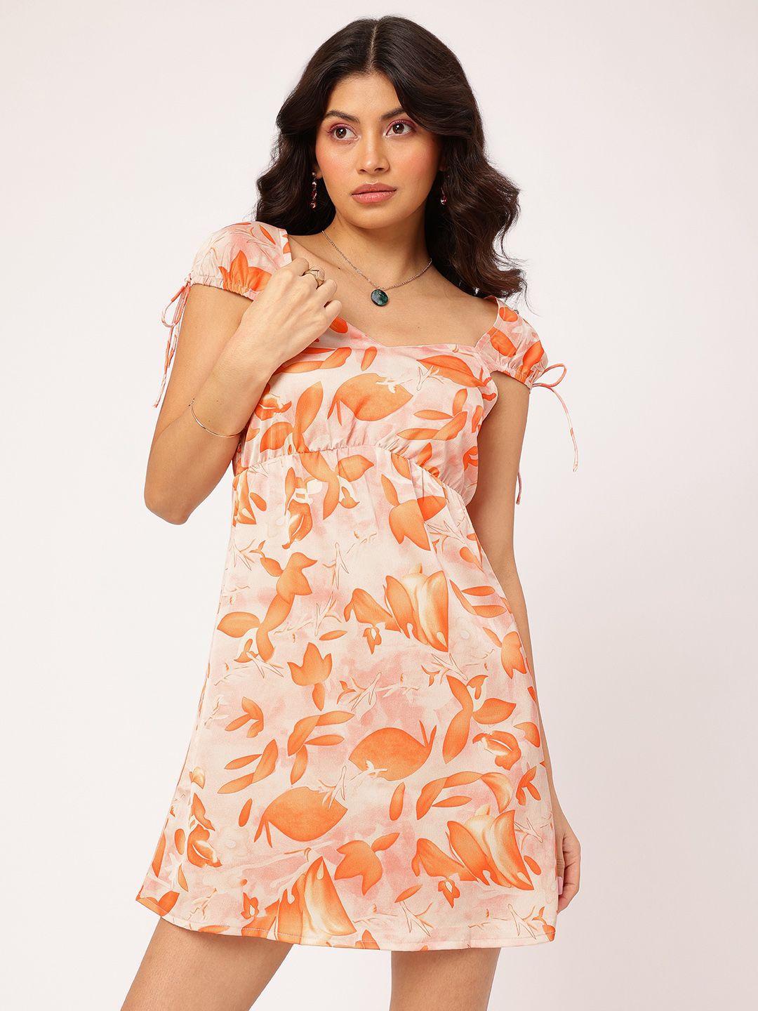 DressBerry Glamour Galore Satin Finish Floral Printed Cap Sleeves Mini Dress