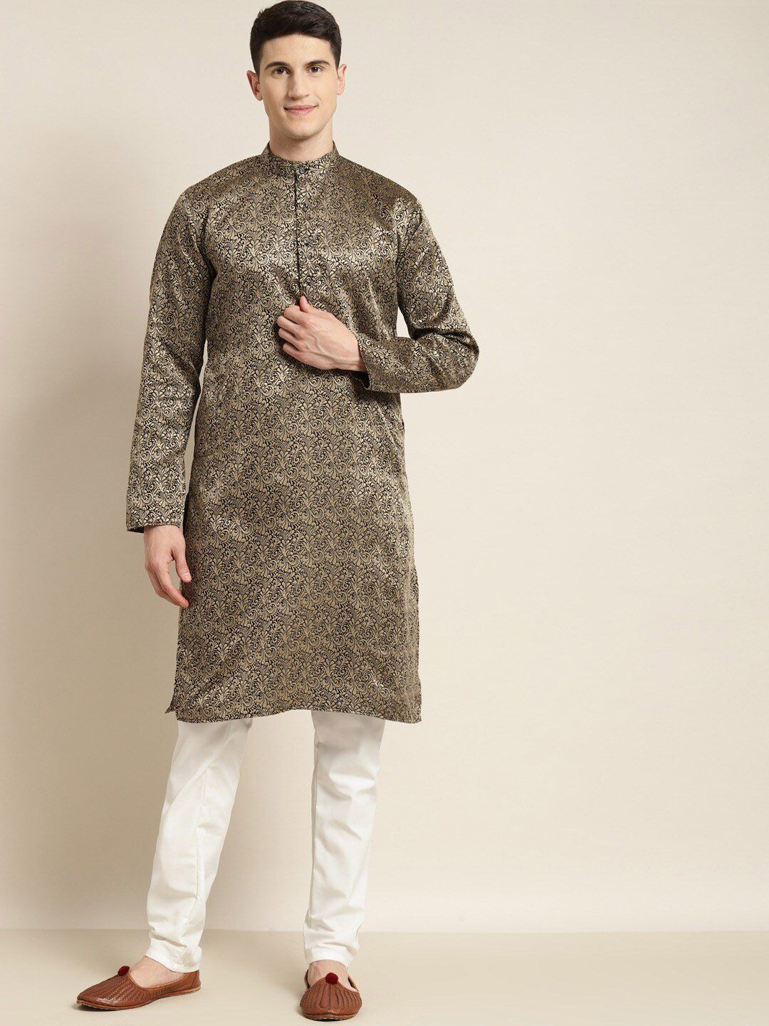 SOJANYA Floral Woven Design Jacquard Kurta With Churidar