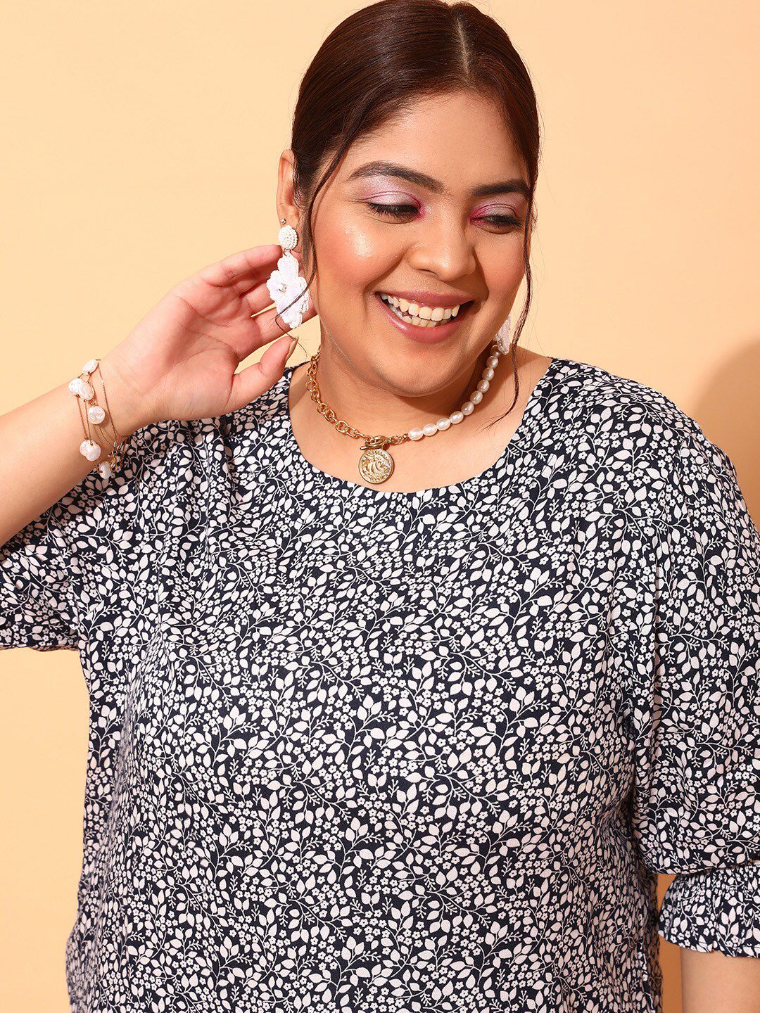 CURVY STREET Plus Size Floral Printed Top