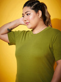 SASSAFRAS Curve Plus Size Round Neck Cotton Sheath Midi Dress