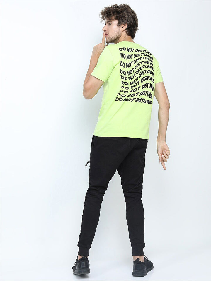 HIGHLANDER Men Lime Green Typography Printed Slim Fit Cotton T-shirt