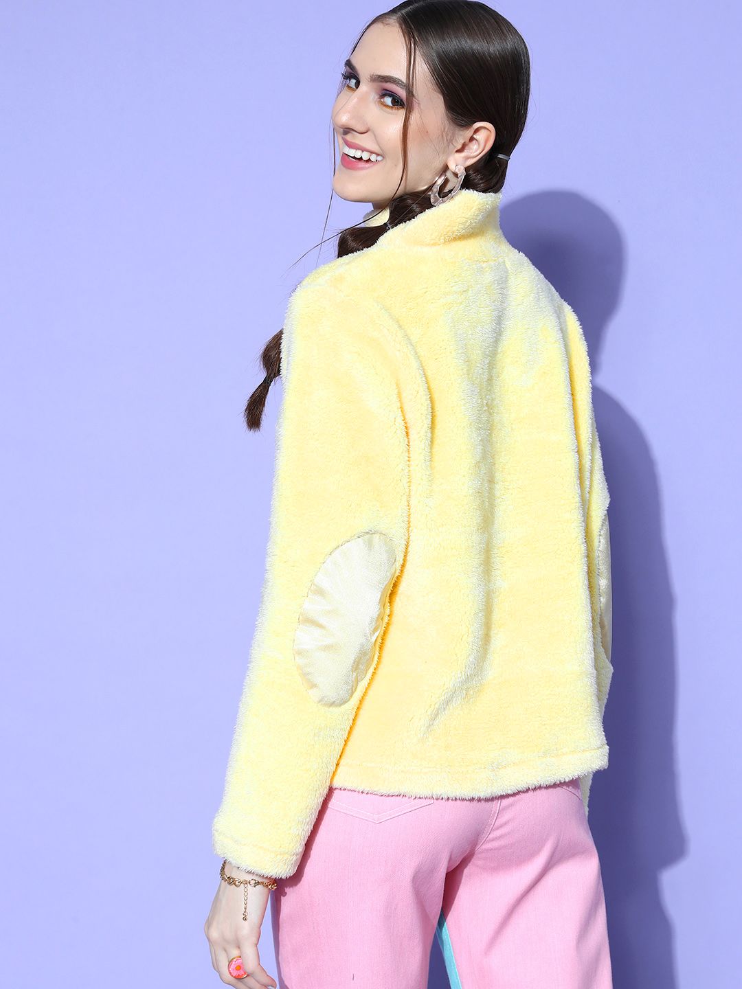 SASSAFRAS Women Bright Yellow Solid Go Fur It Sweatshirt