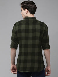 THE BEAR HOUSE Men Olive Green Slim Fit Pure Cotton Checked Casual Shirt