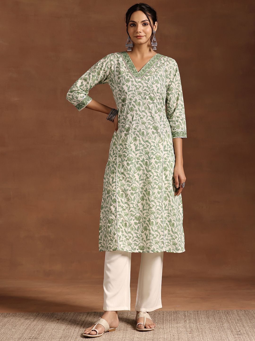 Libas Floral Printed V Neck Pure Cotton Kurta