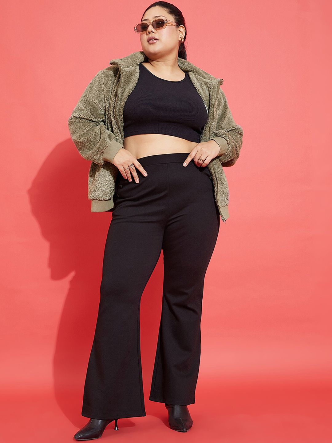 SASSAFRAS Curve Plus Size Grey Self Design Mock Collar Tailored Jacket