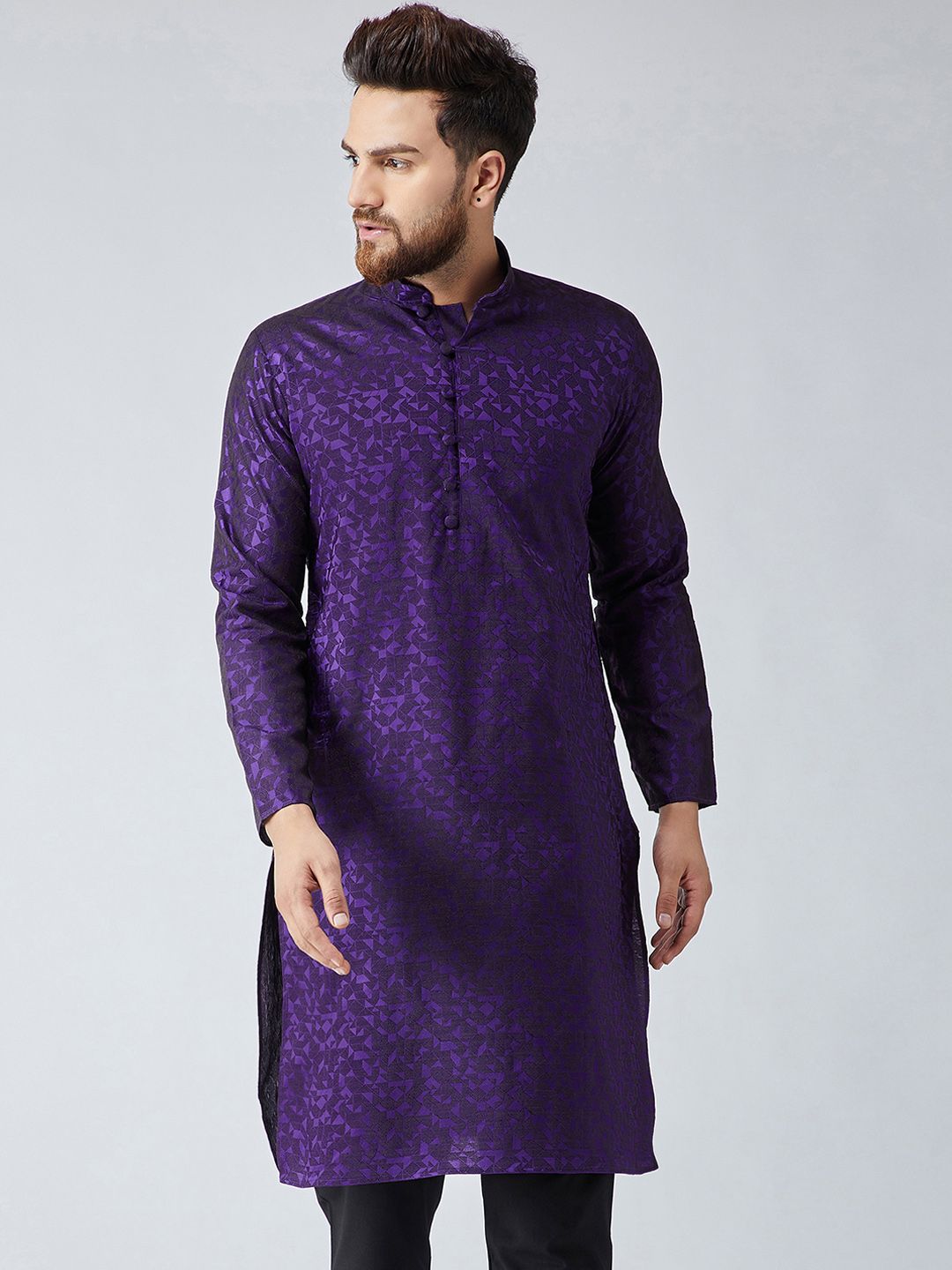 SOJANYA Men Purple Woven Design Straight Kurta