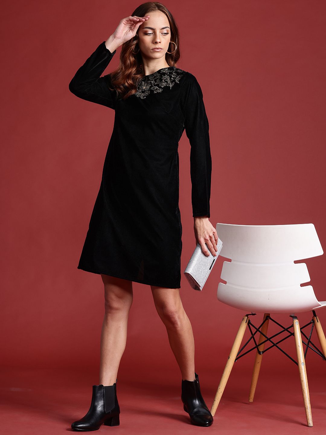 all about you Velvet Finish Sheath Dress