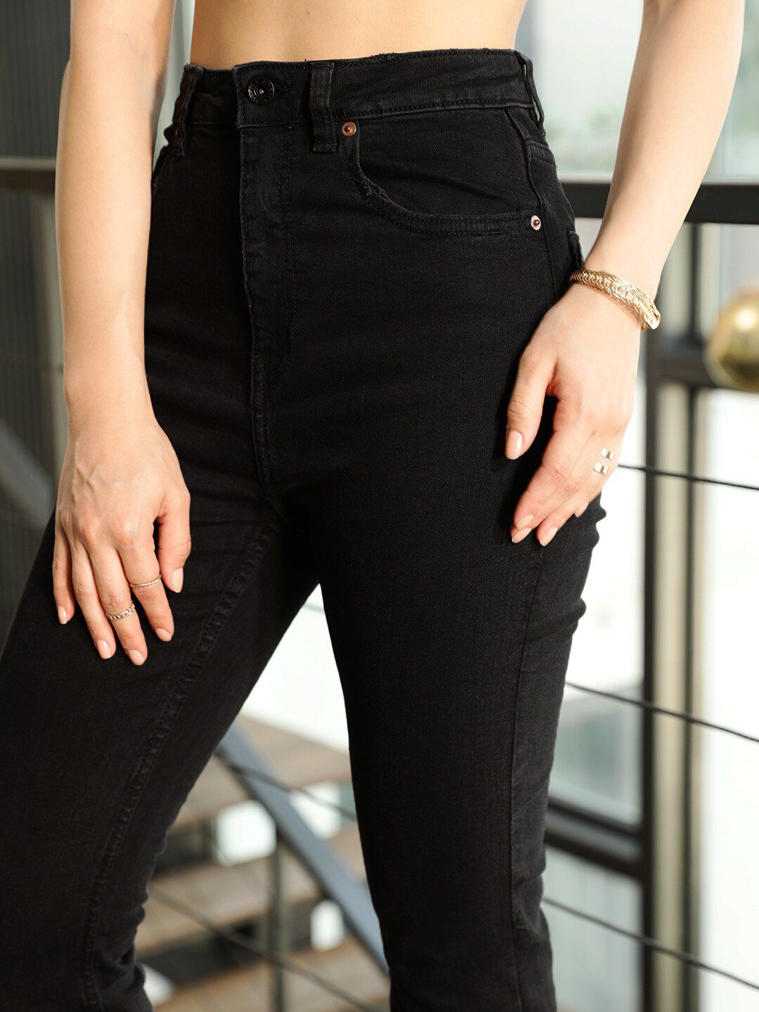 STREET 9 Women Black Clean Slim Fit Slit Jeans