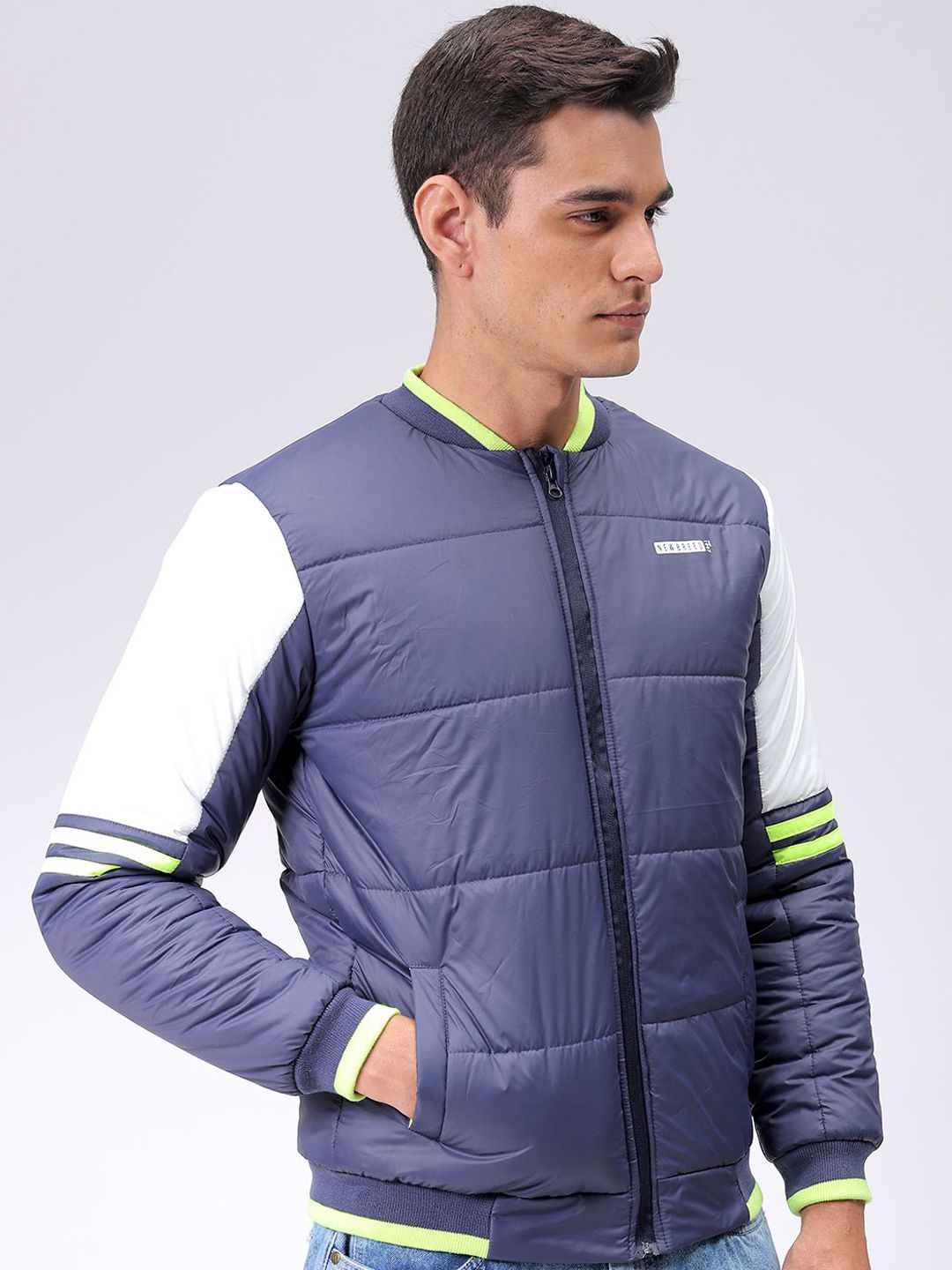The Indian Garage Co Men Stand Collar Solid Casual Padded Jacket