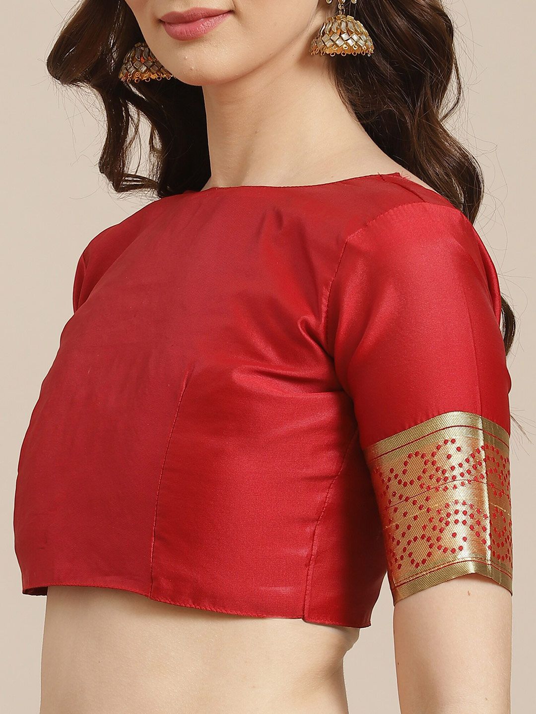 Saree mall Red & Green Floral Silk Blend Banarasi Sarees