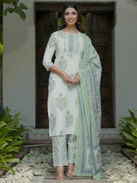 Libas Floral Printed Gotta Patti Pure Cotton Straight Kurta with Trousers & Dupatta