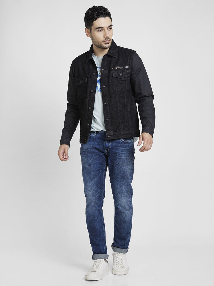 SPYKAR Solid Spread-Collar Pure Cotton Denim Jacket