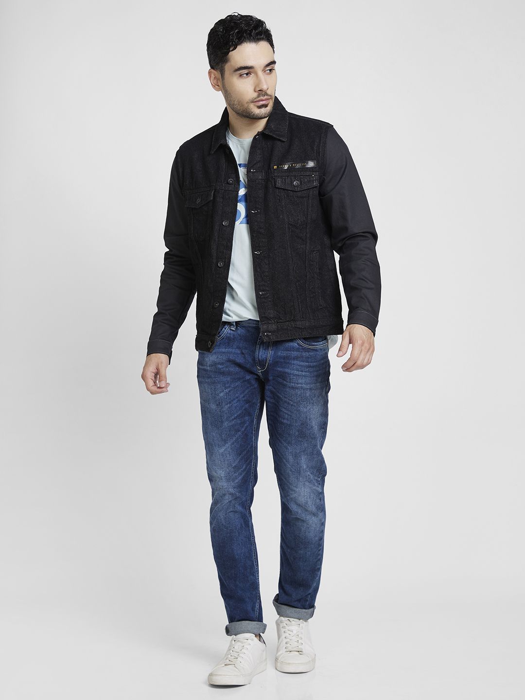 SPYKAR Solid Spread-Collar Pure Cotton Denim Jacket