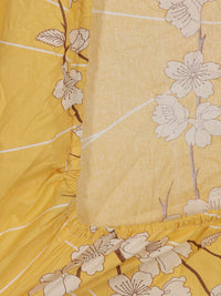 KLOTTHE Yellow & White Floral-Printed 400TC Pure-Cotton Fitted Single Bedsheet Set