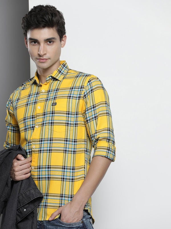 The Indian Garage Co Men Yellow Tartan Checked Casual Shirt
