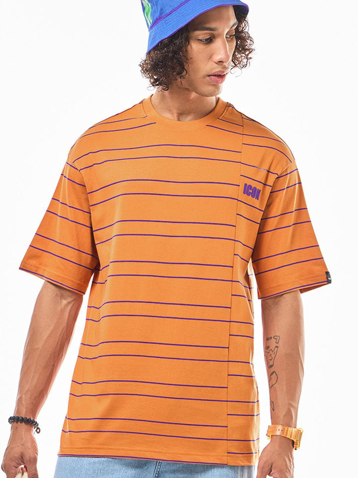 Bewakoof Men Striped Round Neck Pure Cotton T-shirt