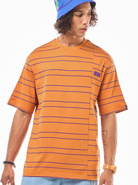 Bewakoof Men Striped Round Neck Pure Cotton T-shirt