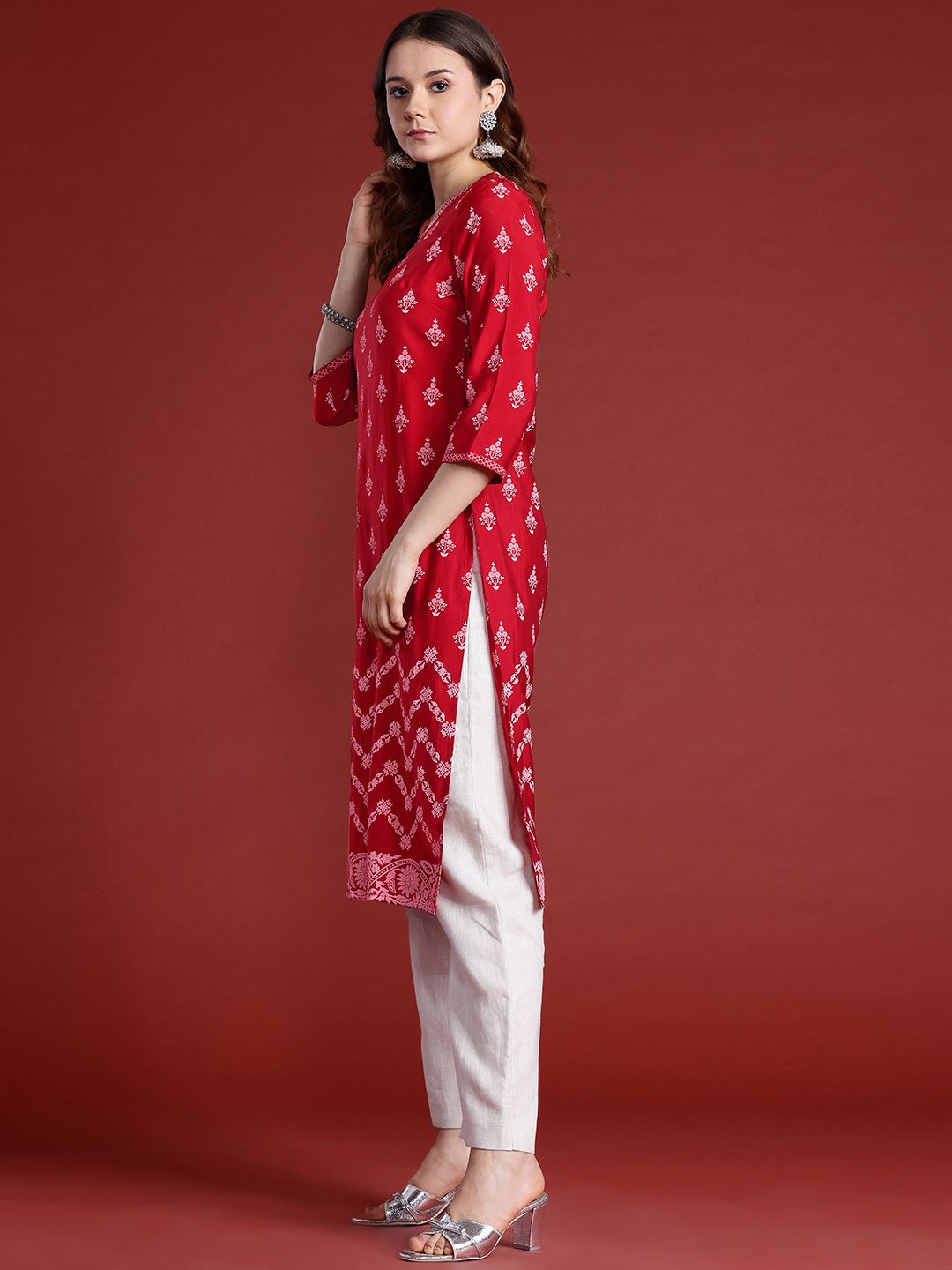 Anouk Floral Print Embroidered Kurta