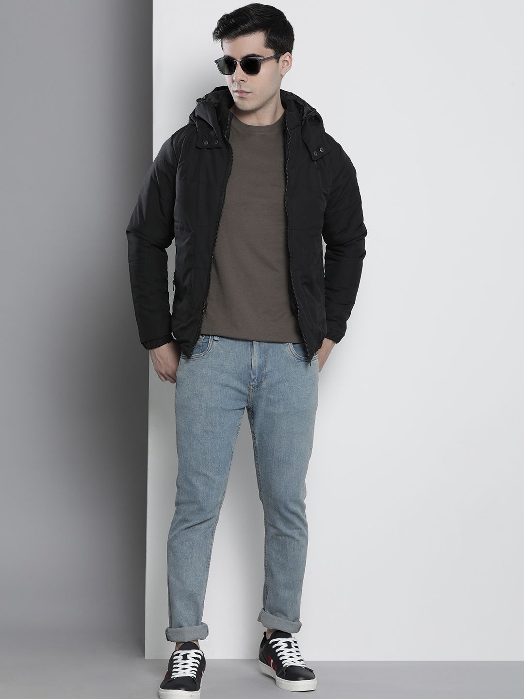 The Indian Garage Co Men Zip-Front Bomber Jacket with Detachable Hood