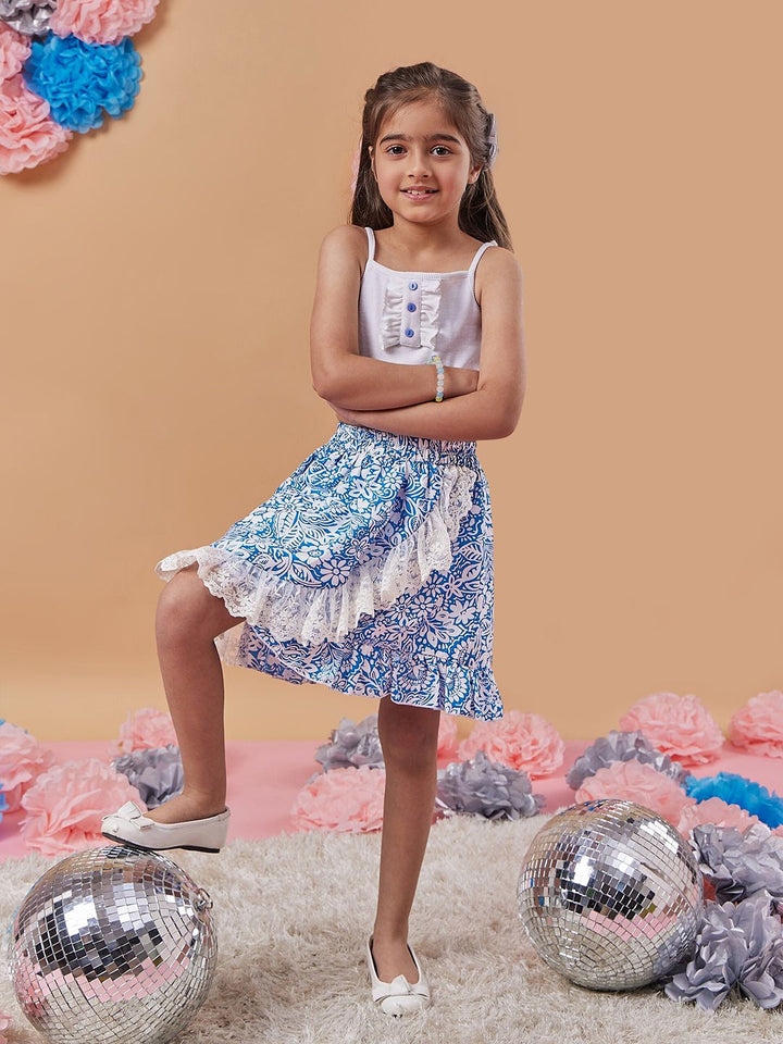 pspeaches Girls Floral Printed Top with Skirt
