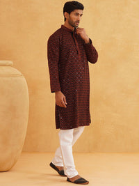 SOJANYA Geometric Embroidered Mandarin Collar Thread Work Pure Cotton Kurta with Churidar