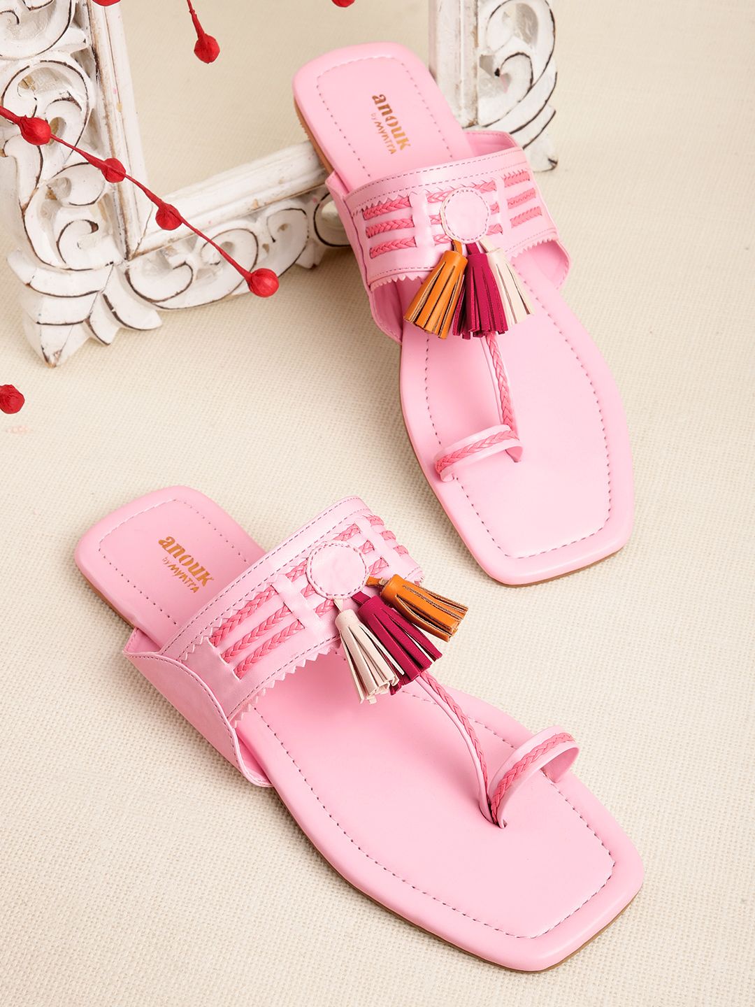 Anouk Women Braided Detail Handcrafted Ethnic One Toe Flats with Tassels