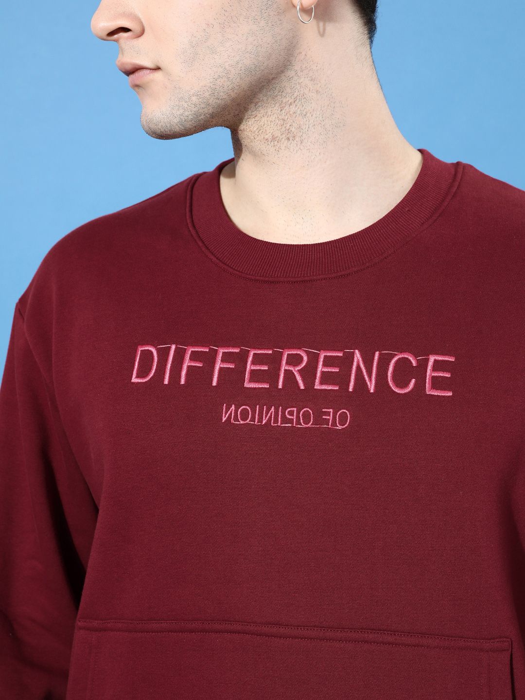 Difference of Opinion Men Embroidered Oversized Fleece Sweatshirt