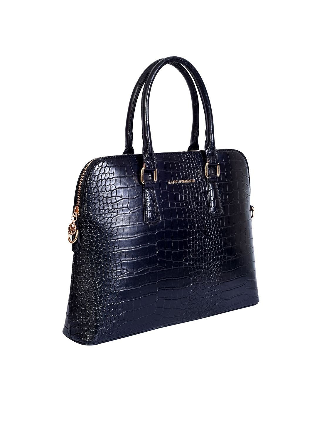Lino Perros Women Black Croc-Textured Laptop Bag with Detachable Sling Strap