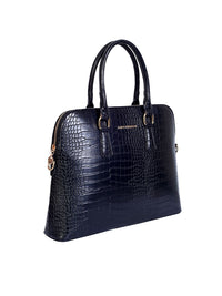 Lino Perros Women Black Croc-Textured Laptop Bag with Detachable Sling Strap