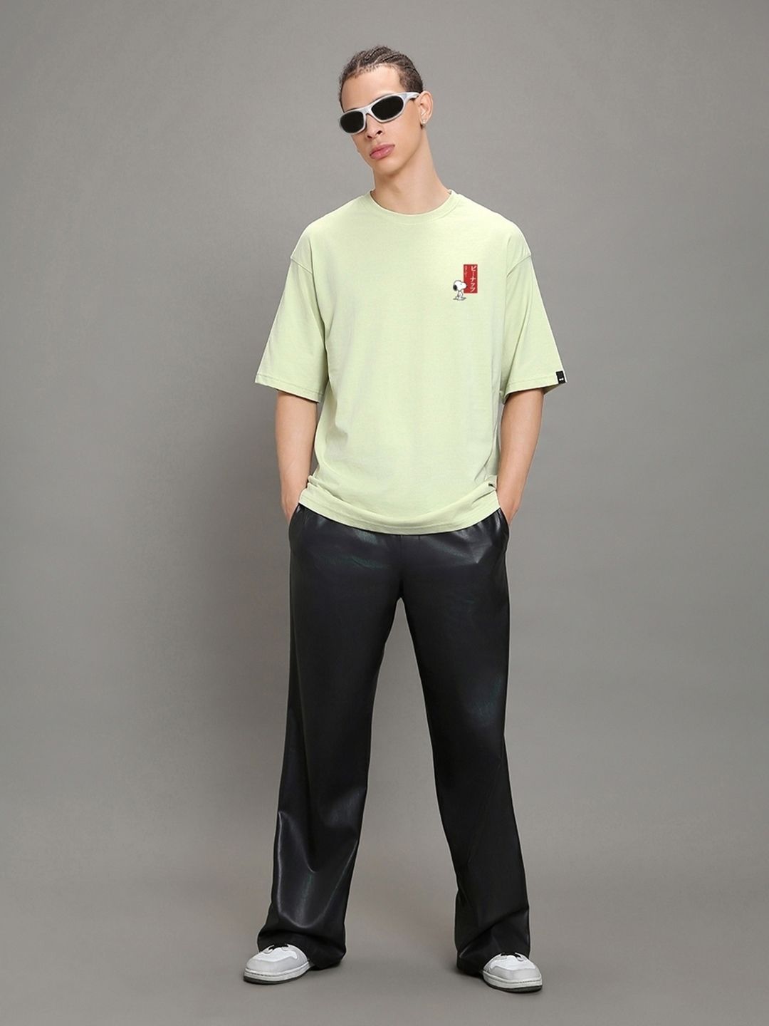 Bewakoof Green Charlie Jap Graphic Printed Oversized T-shirt