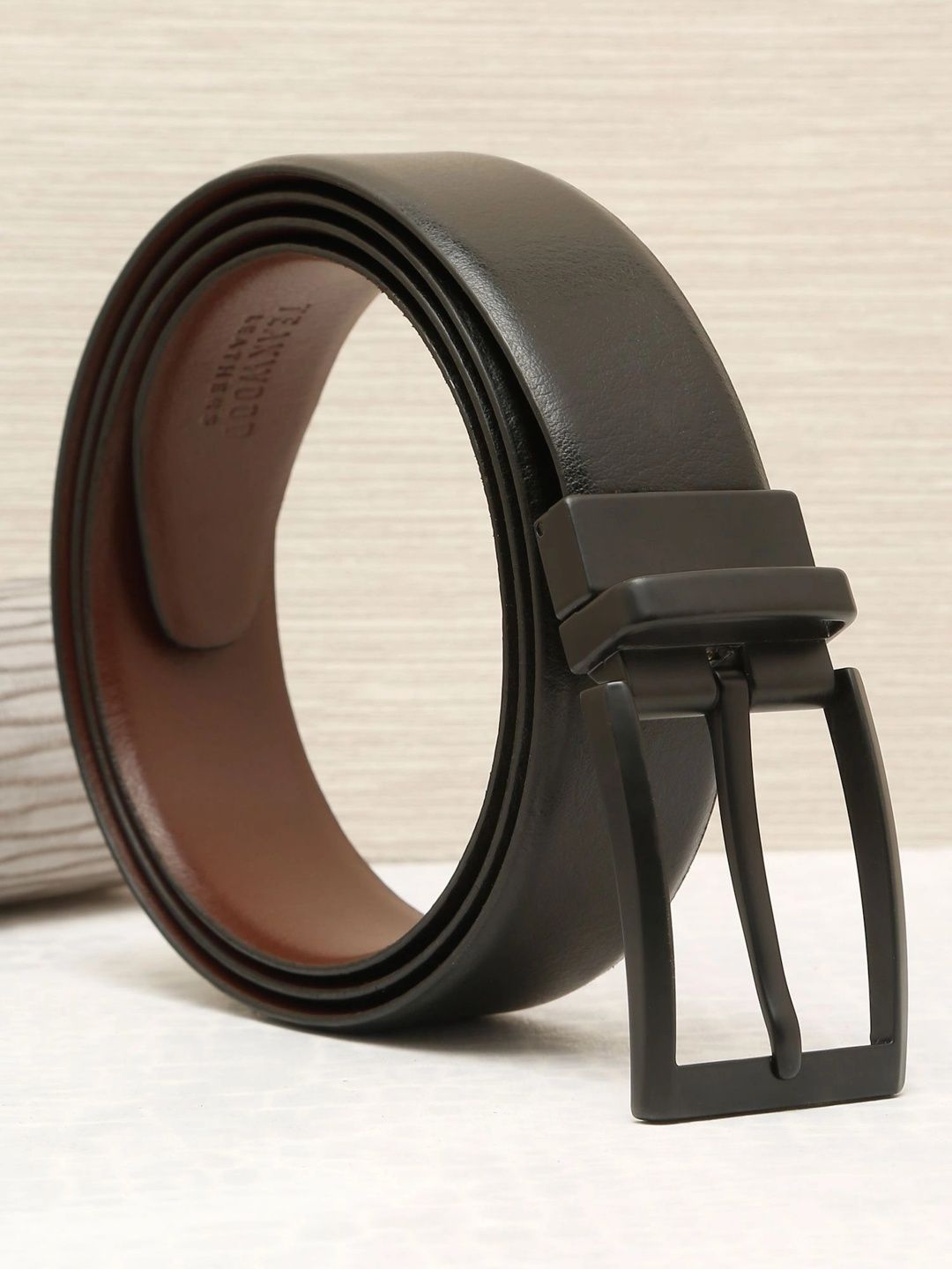 Teakwood Leathers Men Textured Leather Reversible Formal Belt