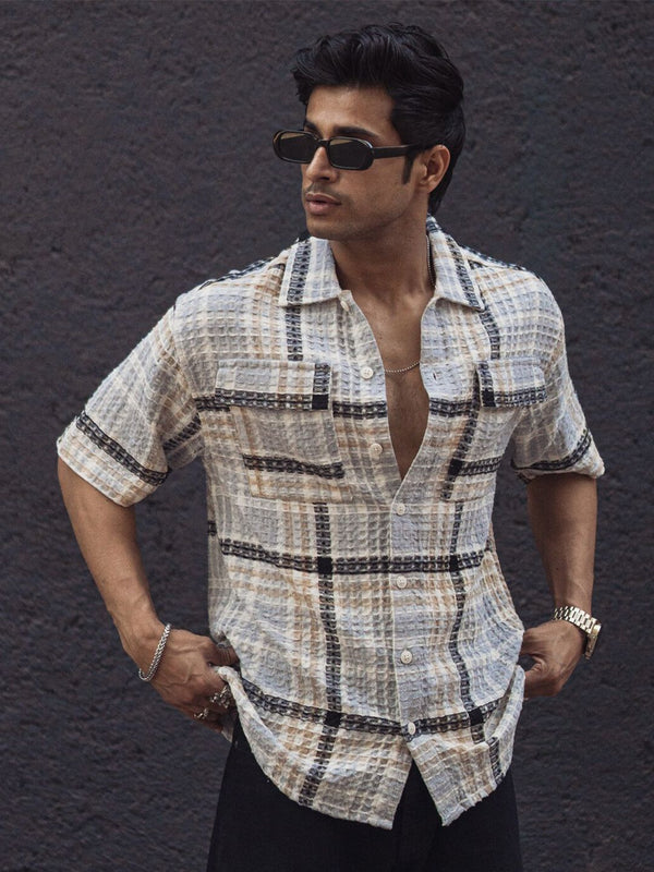 Powerlook Black India Slim Cotton Checked Casual Oversized Shirt