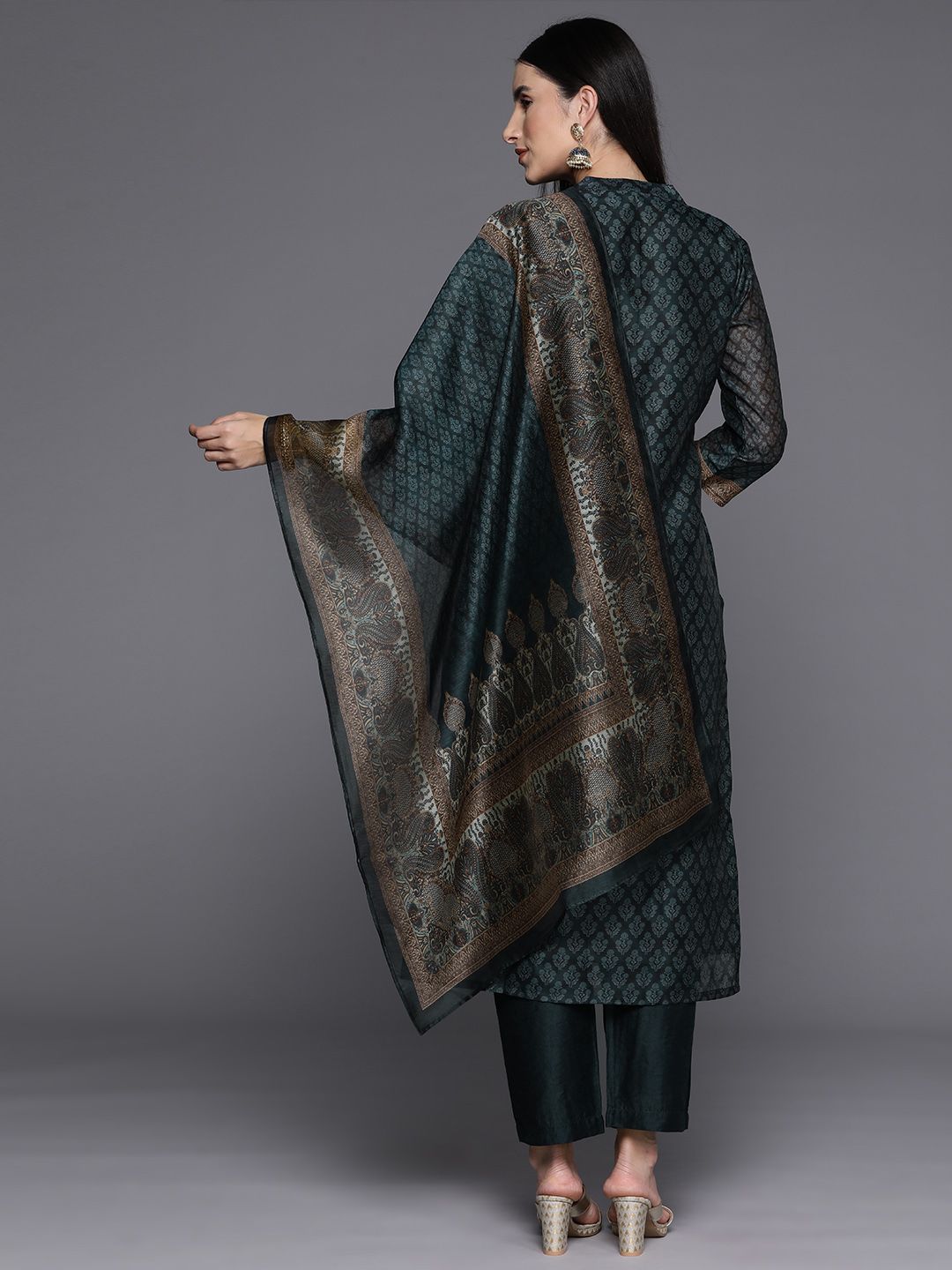 Varanga Ethnic Printed Chanderi Silk Kurta with Trouser and Dupatta