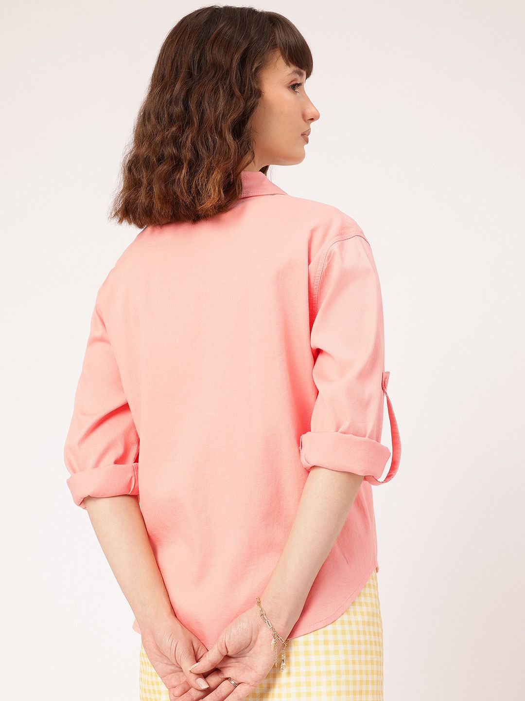 DressBerry Everyday Utility Roll-Up Sleeves Fringed Placket Pockets Shirt