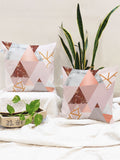 STITCHNEST Brown & White Set of 2 Geometric Square Cushion Covers