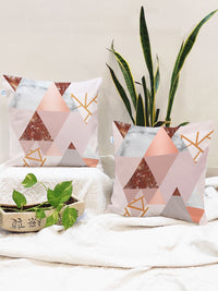 STITCHNEST Brown & White Set of 2 Geometric Square Cushion Covers