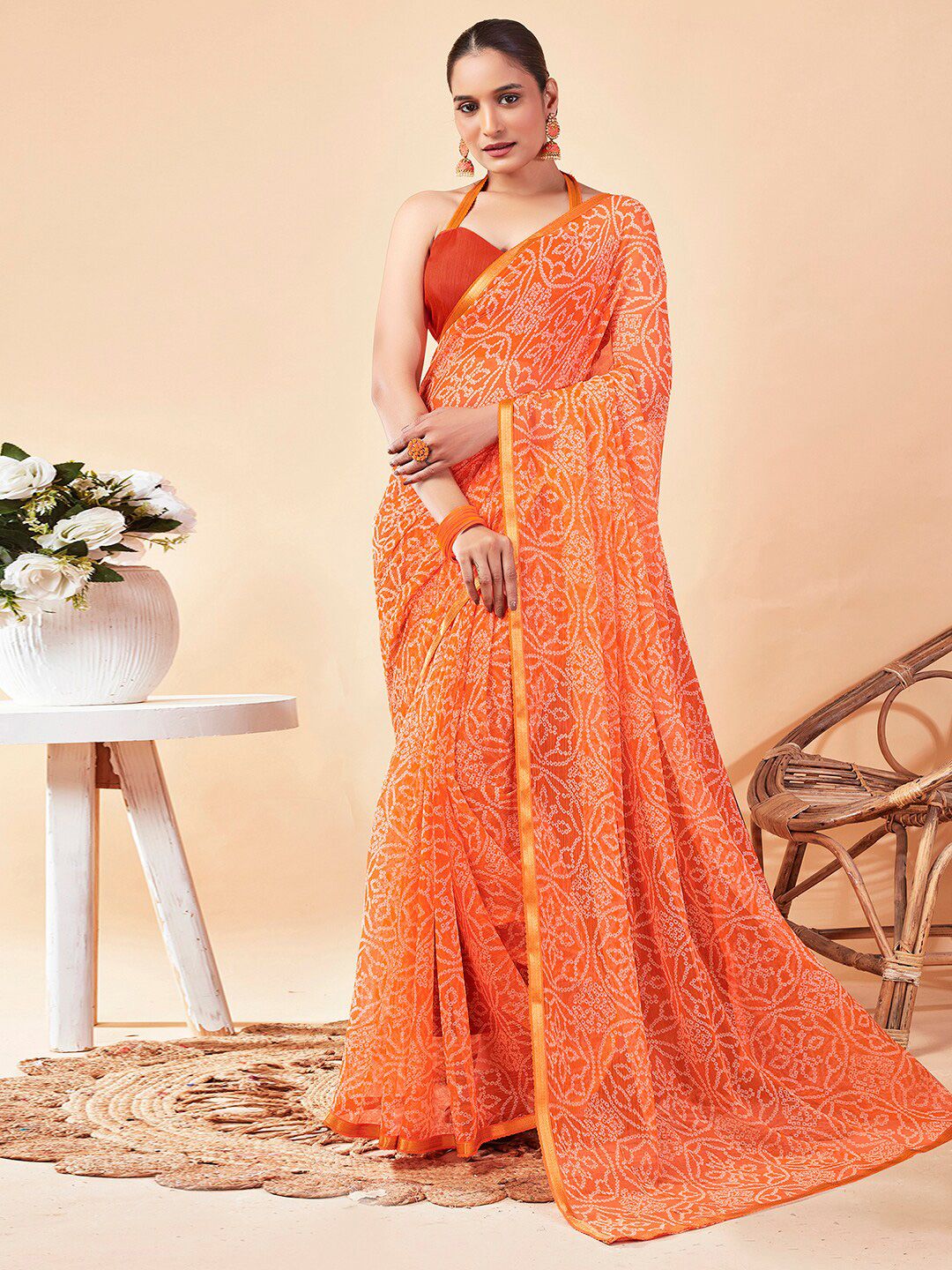 KALINI Bandhani Zari Pure Chiffon Bandhani Saree