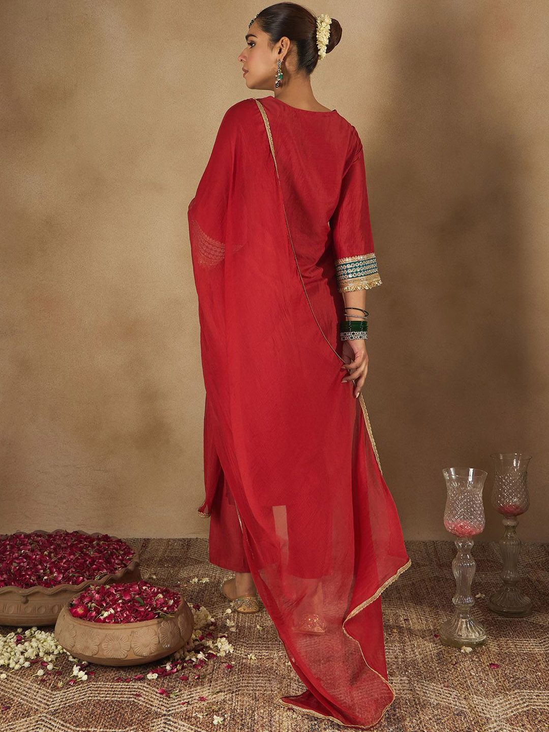 Indo Era Women Ethnic Motifs Embroidered Regular Kurta with Trousers & With Dupatta
