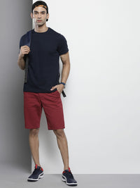 The Indian Garage Co Men Maroon Solid Slim Fit Denim Shorts