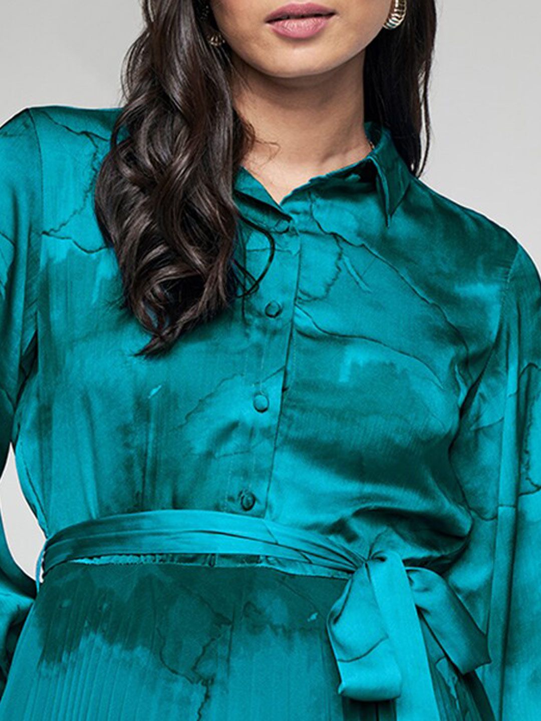 AND Tie & Dye Dyed Accordion Pleated Belted Shirt Dress