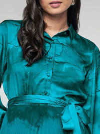 AND Tie & Dye Dyed Accordion Pleated Belted Shirt Dress