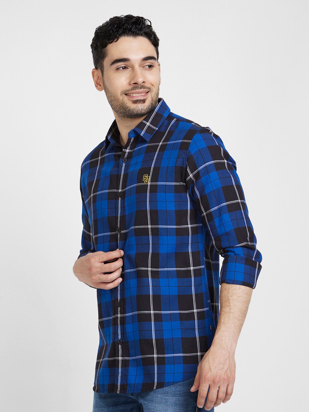 SPYKAR Classic Tartan Checks Opaque Cotton Linen Casual Shirt
