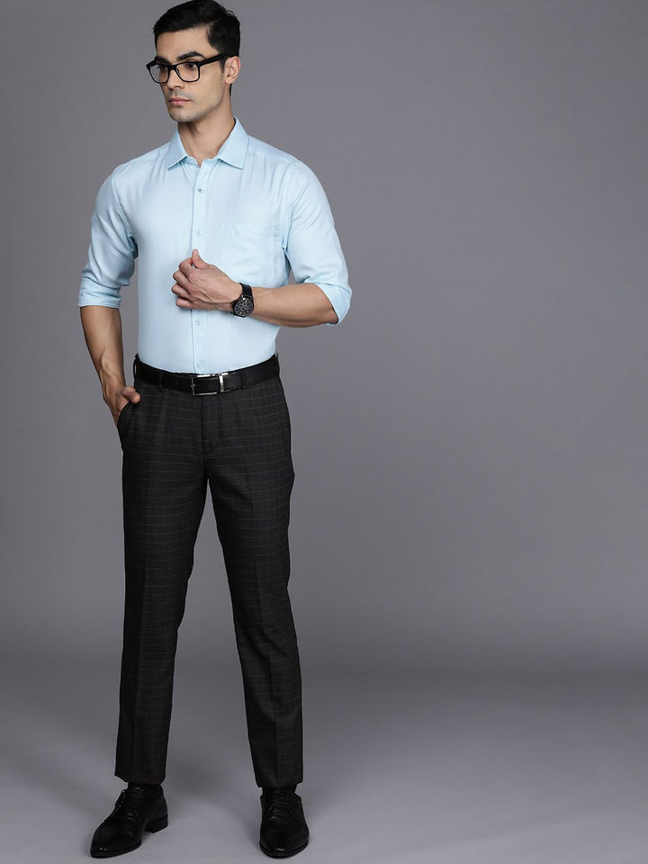 Raymond Men Grey Checked Slim Fit Formal Trousers