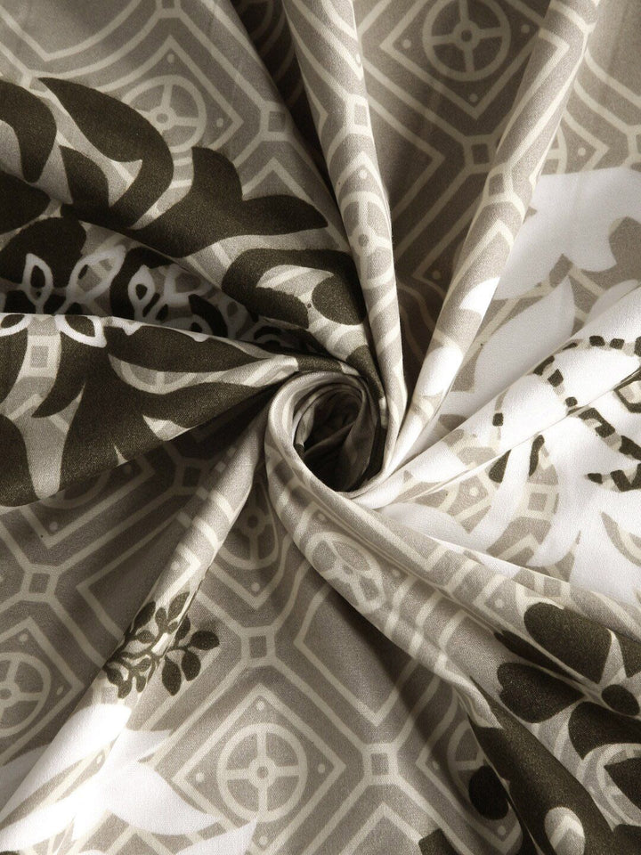 KLOTTHE Beige Ethnic Motifs Cotton 300 TC Fitted King Bedsheet with 2 Pillow Covers-98 x 88 inches